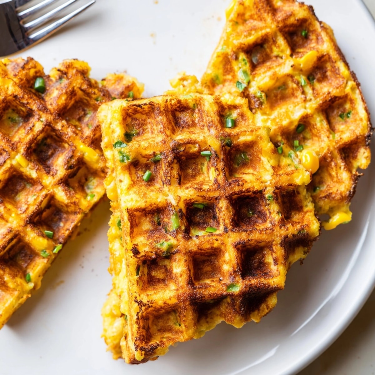 Warm, cheesy waffle iron cornbread fritters with sweet corn, a unique comforting appetizer.