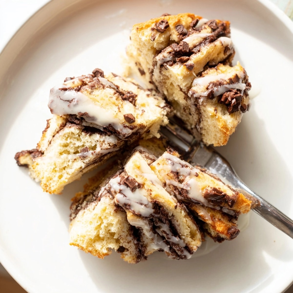 Warm, flaky Chocolate Cinnamon Roll Scones baking on a sheet, filling the kitchen aroma.