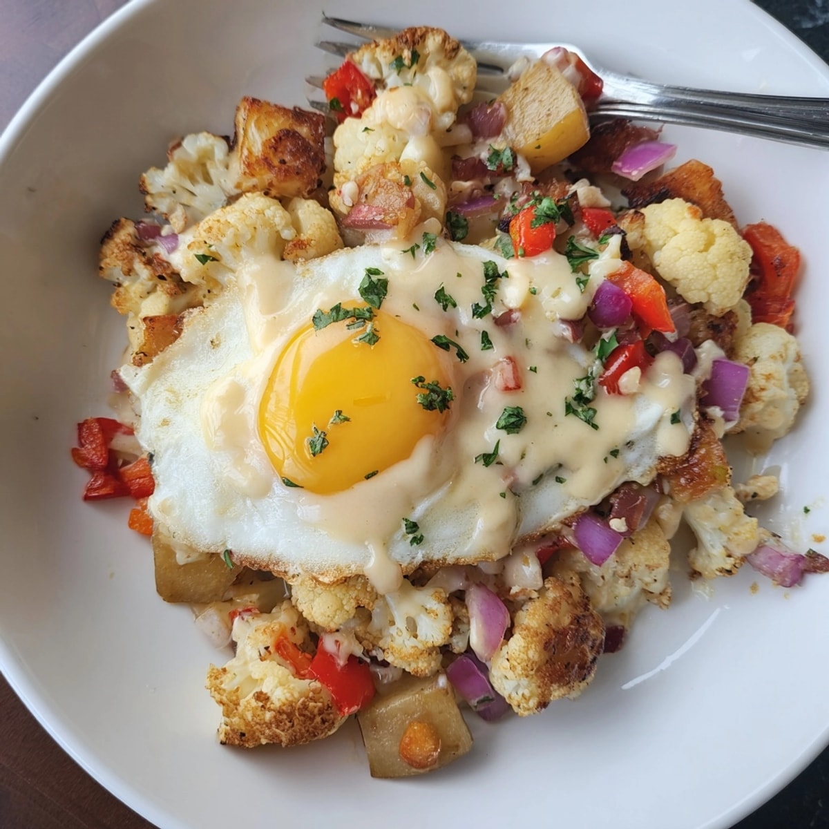 Homemade Alfredo Cauliflower Breakfast Hash roasting—smoky paprika aroma fills your kitchen, a comforting breakfast!