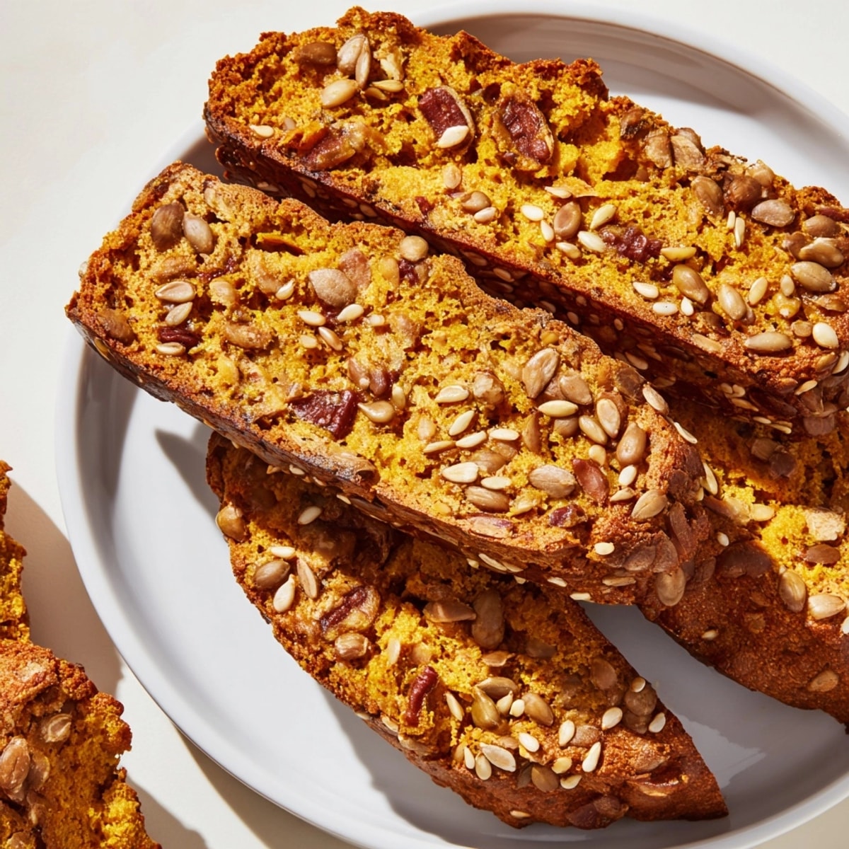 Golden Sesame Pumpkin Muffin Biscotti cooling on a wire rack, ready to enjoy.