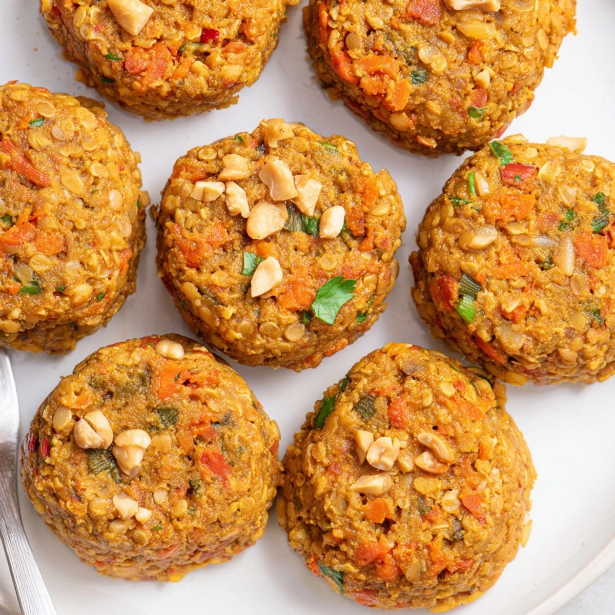 Protein-packed Thai Peanut Lentil Bites, perfect for appetizers or healthy snacking options.