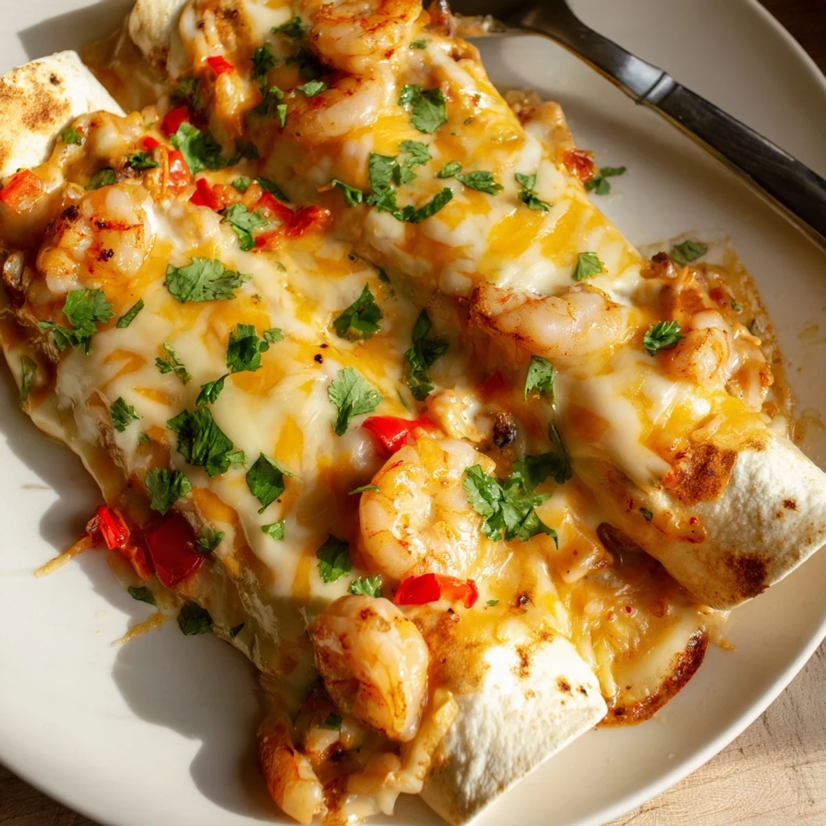 Indulge in Cheesy Garlic Shrimp Enchiladas, a comforting Tex-Mex dish bursting with flavor.