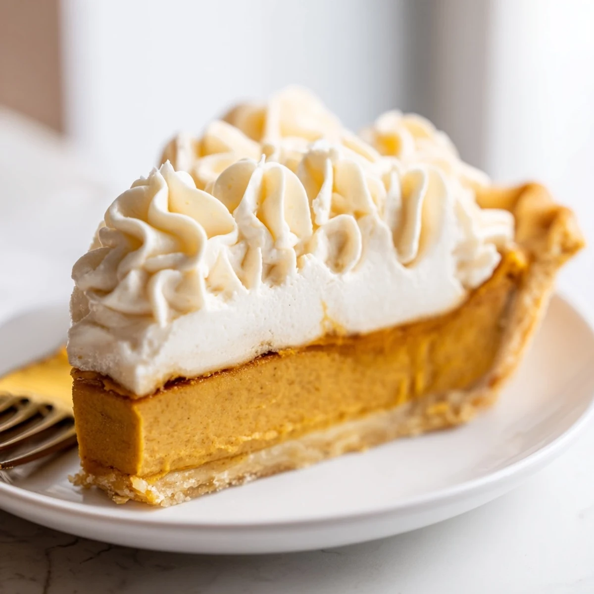 A decadent butterscotch pumpkin cream pie with whipped cream topping awaits your taste buds.  