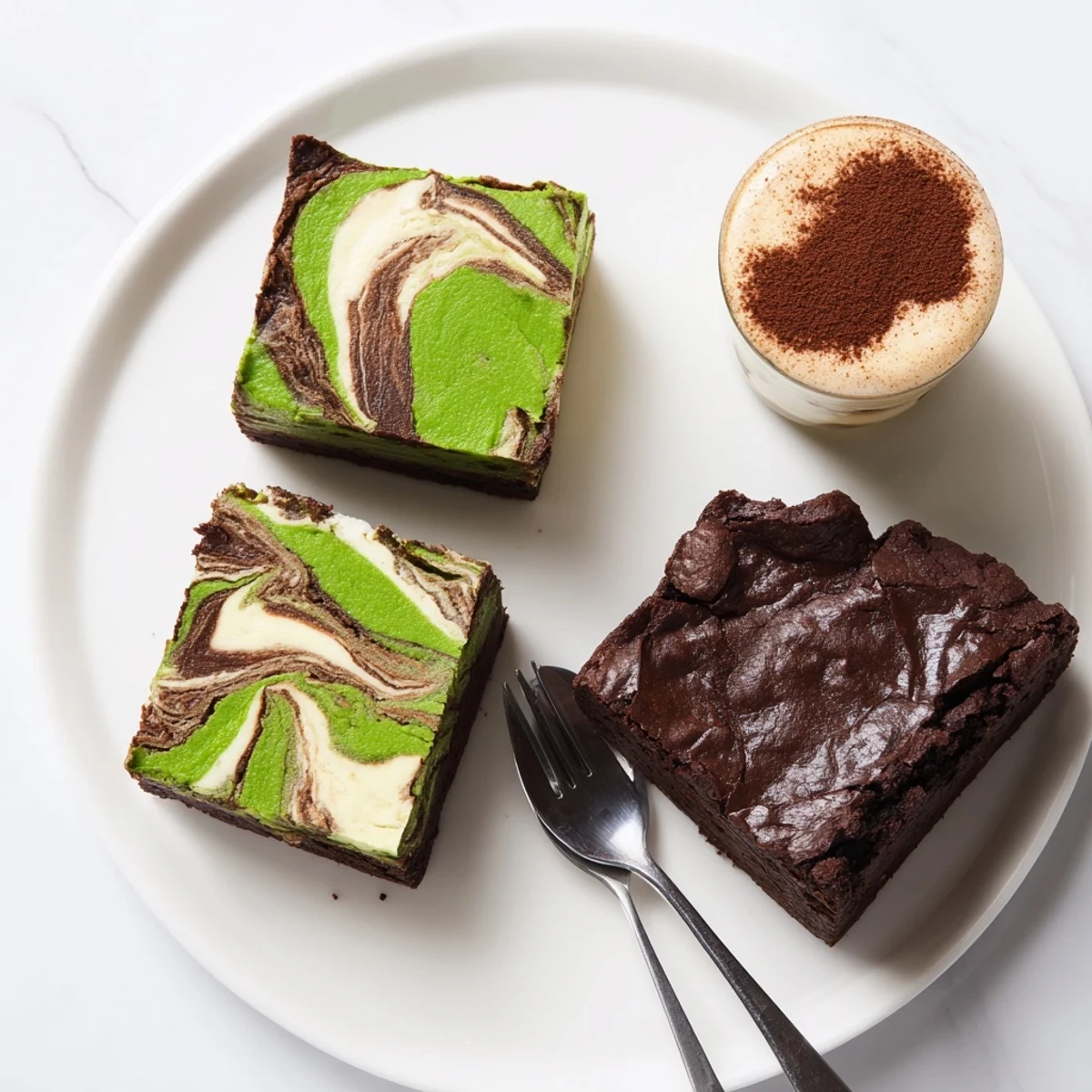 Delicious matcha-miso brownies cooling on a wire rack, showcasing vibrant green swirls.  