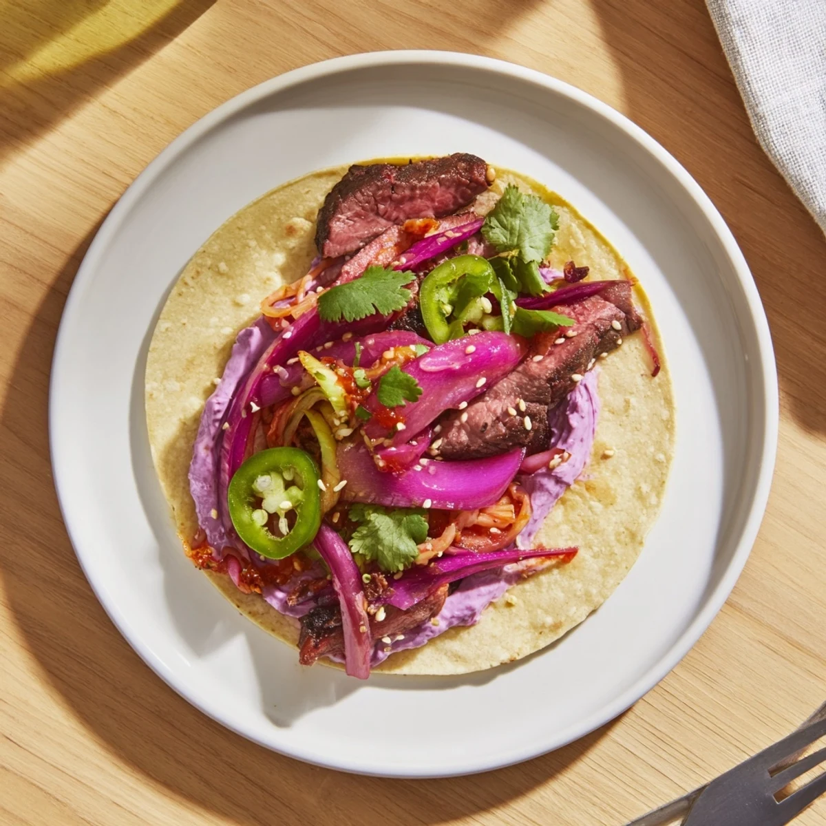 Delicious Global Street-Food Fusion Bowls featuring tender protein, fresh veggies, and ube crema.