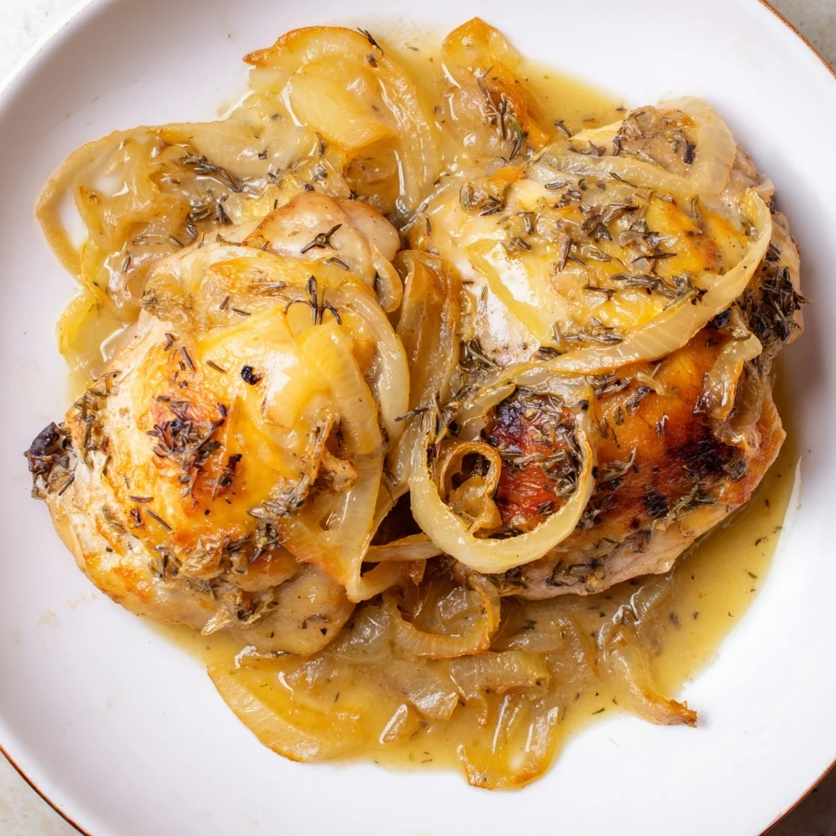 Golden-brown Instant Pot French Onion Chicken, topped with melted Gruyère, looks rich and incredibly savory.