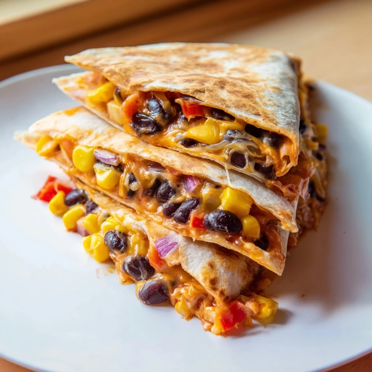 Crispy baked tortilla wrap with beans and cheese, oozing cheese and a vibrant, layered filling.