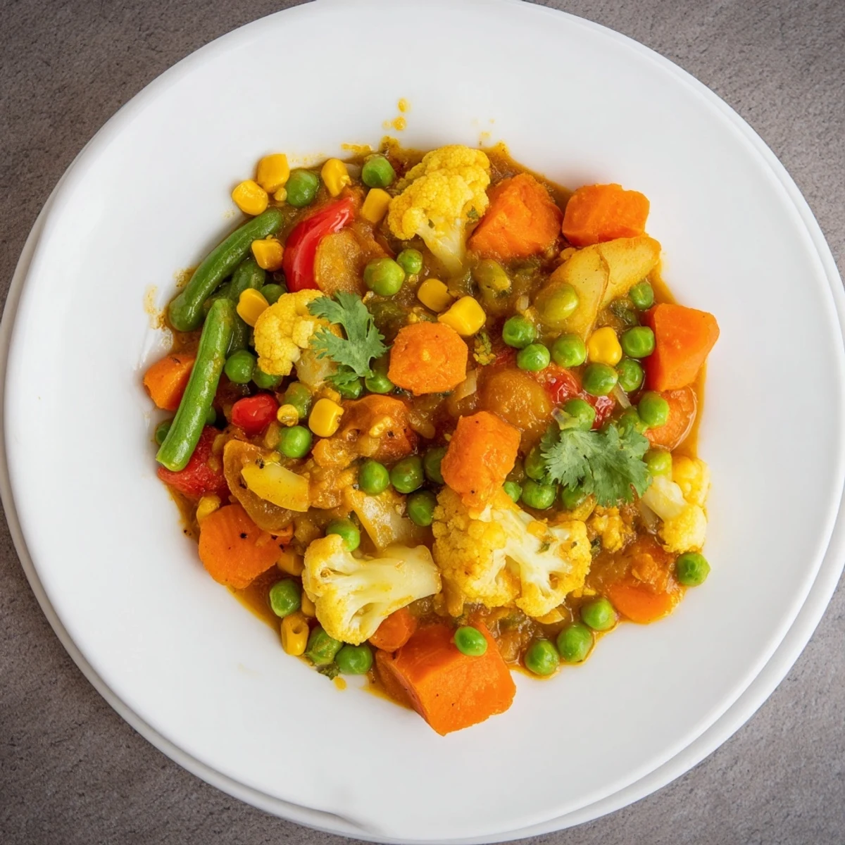 Steaming Veggie Coconut Curry, a warm, fragrant dish with tender vegetables and creamy sauce.