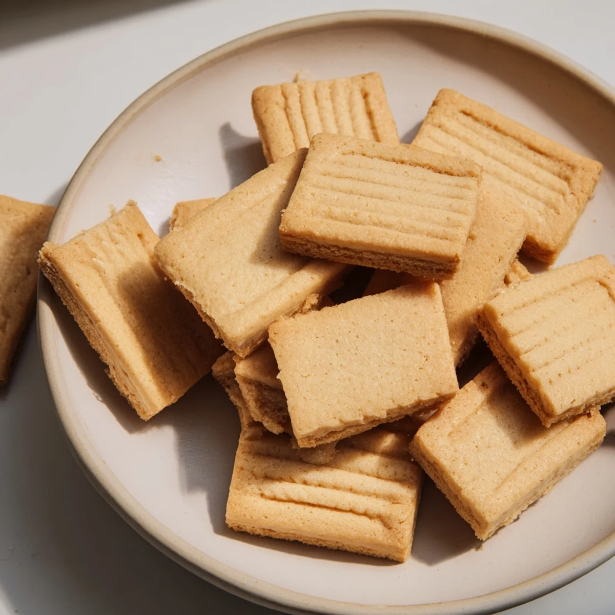 Golden-brown classic shortbread cookies, perfect with tea, arranged on a cooling rack for enjoying.