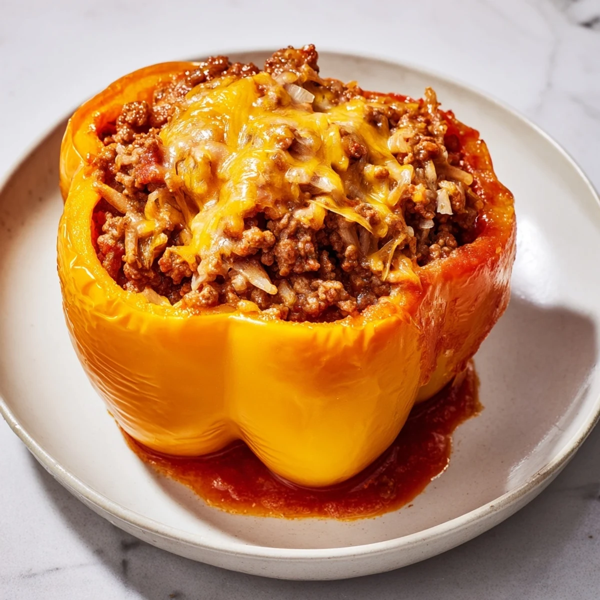 Baked Sloppy Joe Stuffed Bell Peppers topped with melted cheddar cheese is a hearty, American dinner.