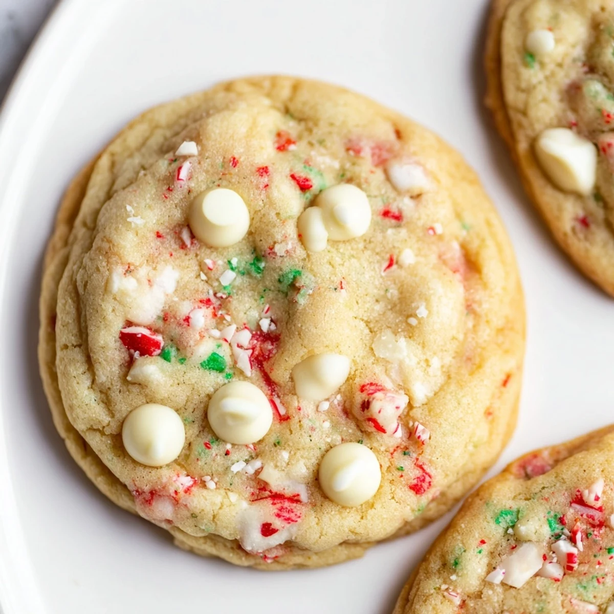 Warm, soft White Chocolate Peppermint Bark Cookies, a holiday delight with a peppermint crunch and melting white chocolate.