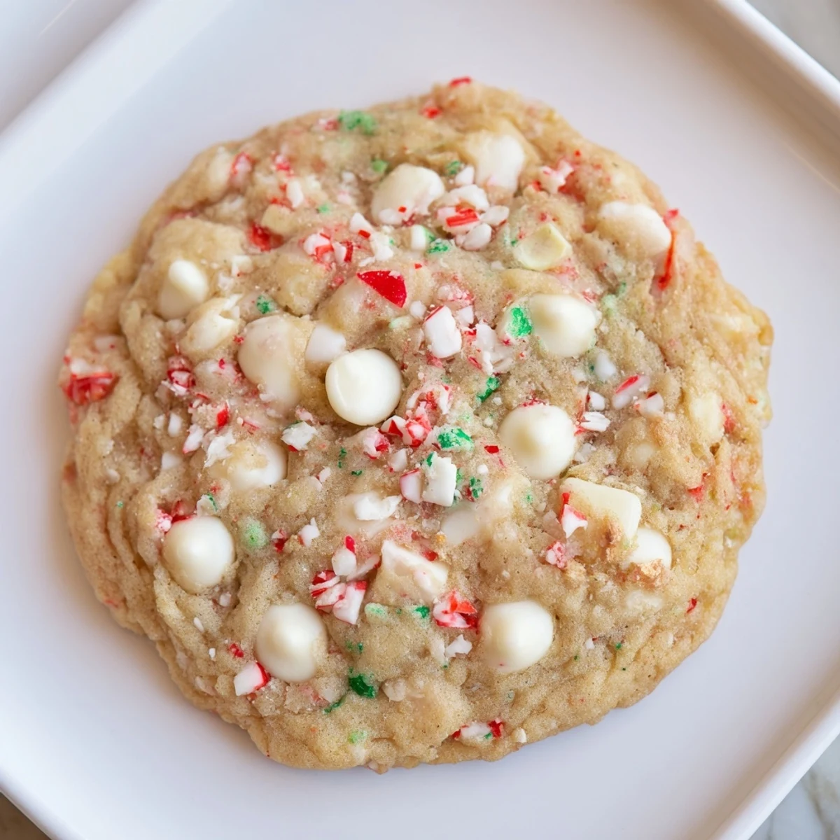 Freshly baked and fragrant White Chocolate Peppermint Bark Cookies, a delightful dessert with a sweet, minty aroma.