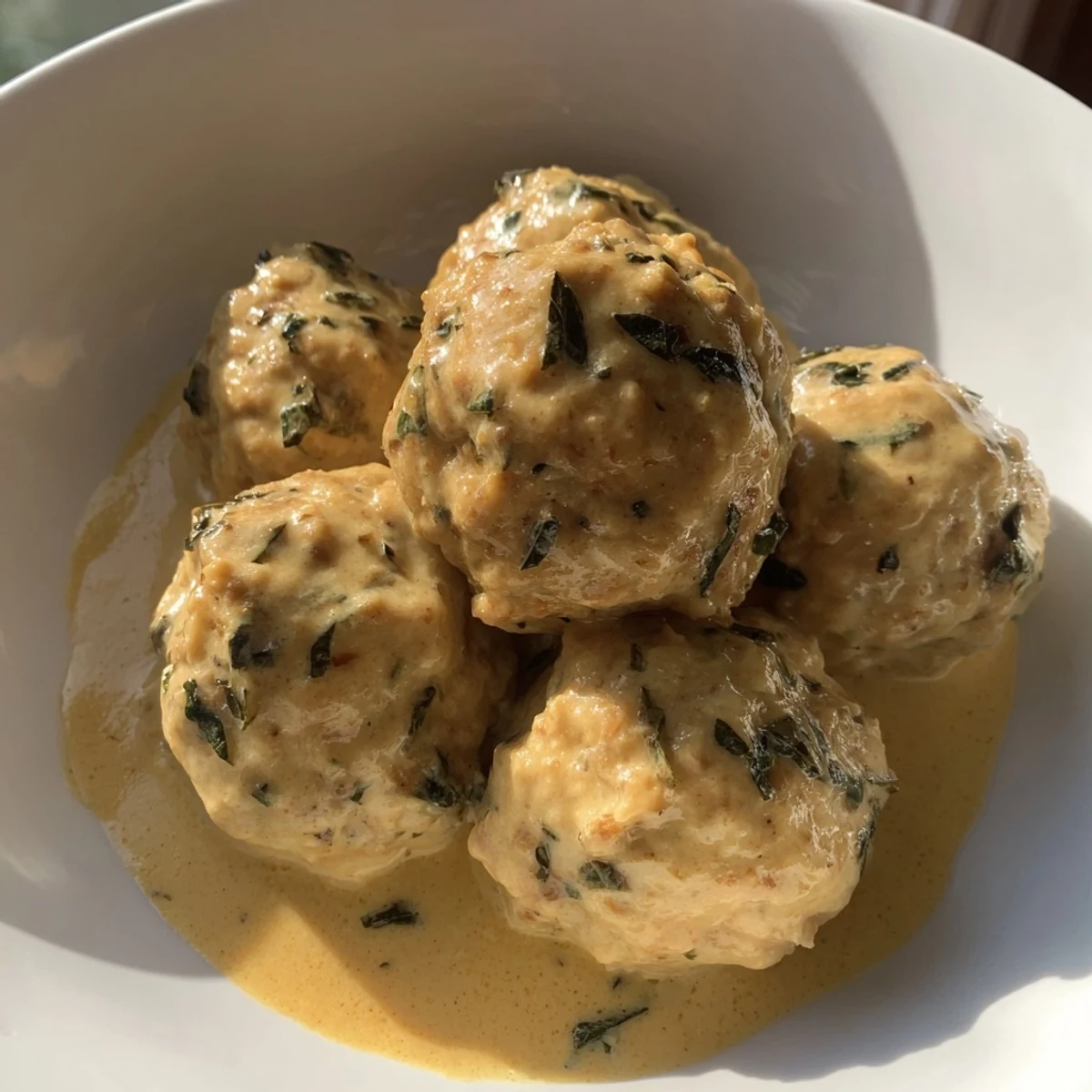 Tender Easy Turkey Meatballs in Pumpkin Sage Sauce, rich and creamy, perfect for a cozy dinner.