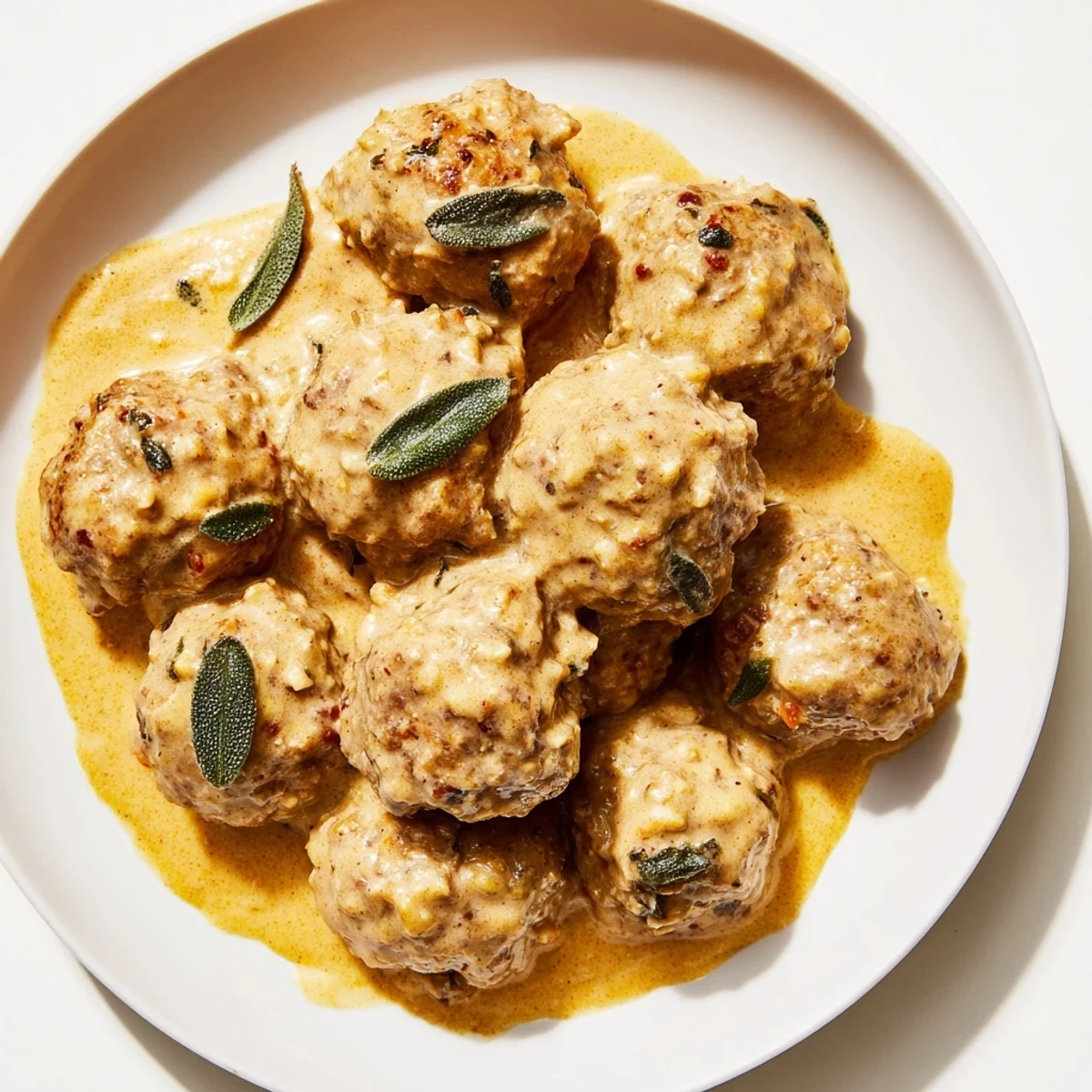 Savory Easy Turkey Meatballs in Pumpkin Sage Sauce, served over fluffy mash, a comforting fall meal.