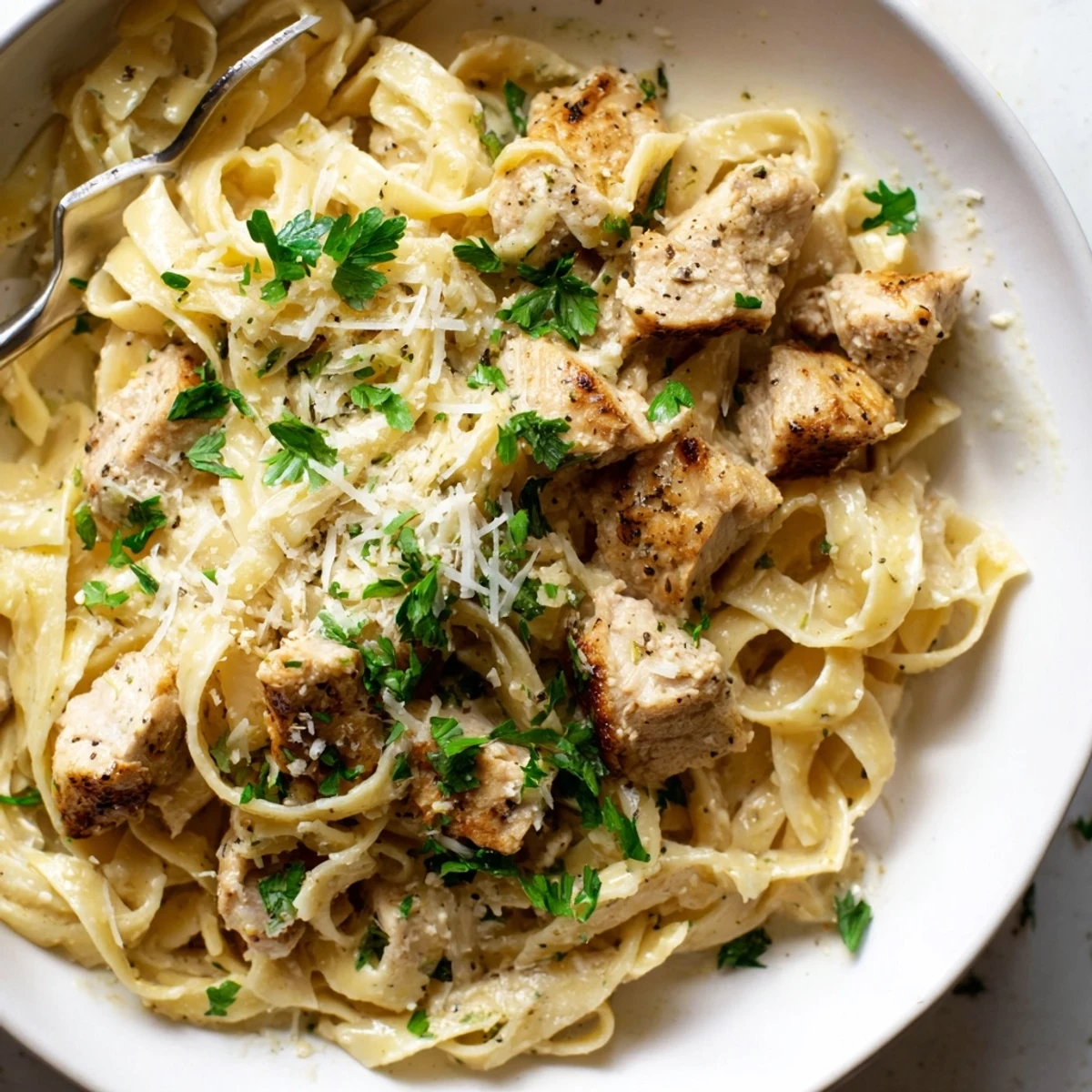 A vibrant Cowboy Butter Chicken Pasta: Fluffy pasta with tender chicken in a luscious, spicy, creamy sauce.