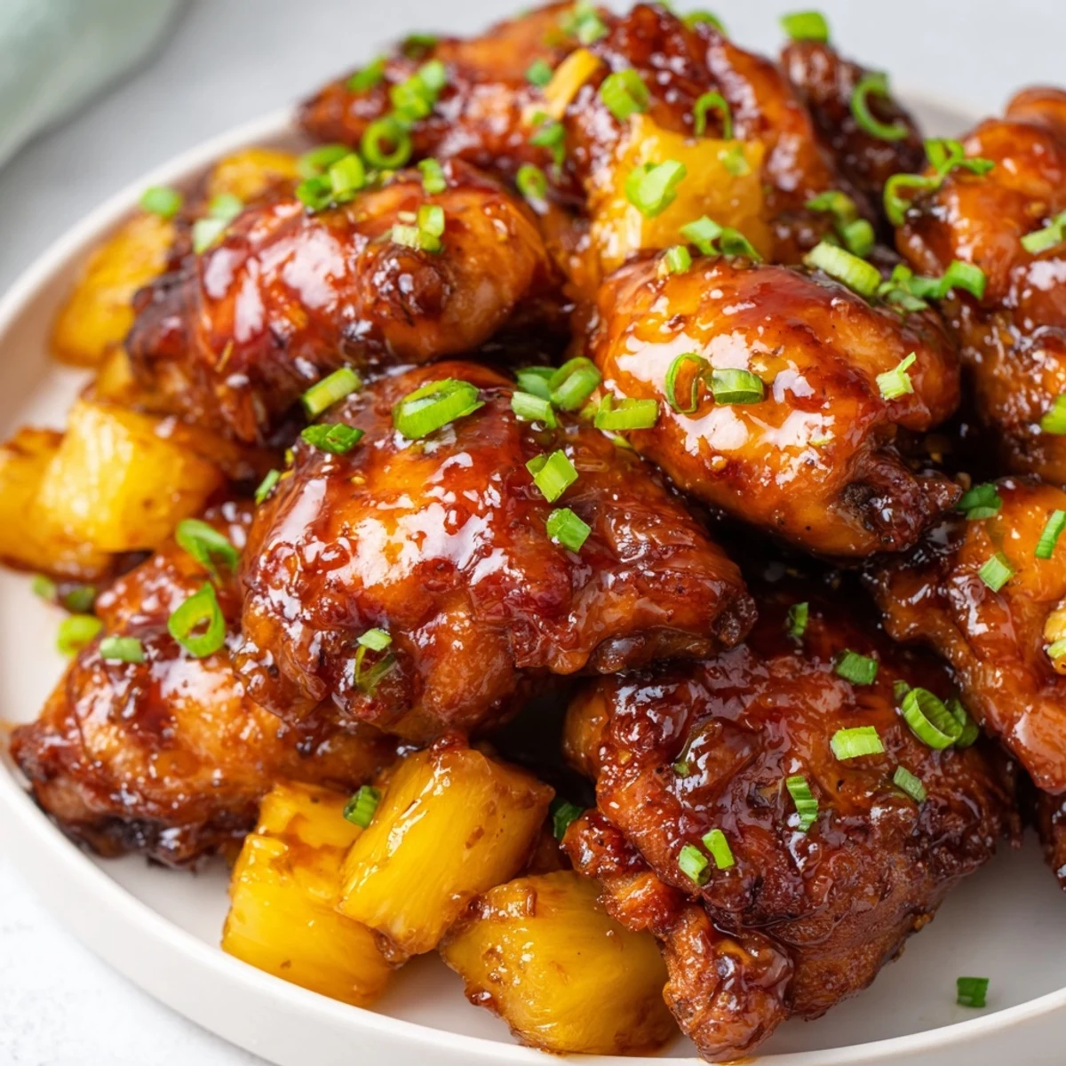 Golden, glistening Brown Sugar Pineapple Chicken served with fluffy white rice, ready to enjoy.