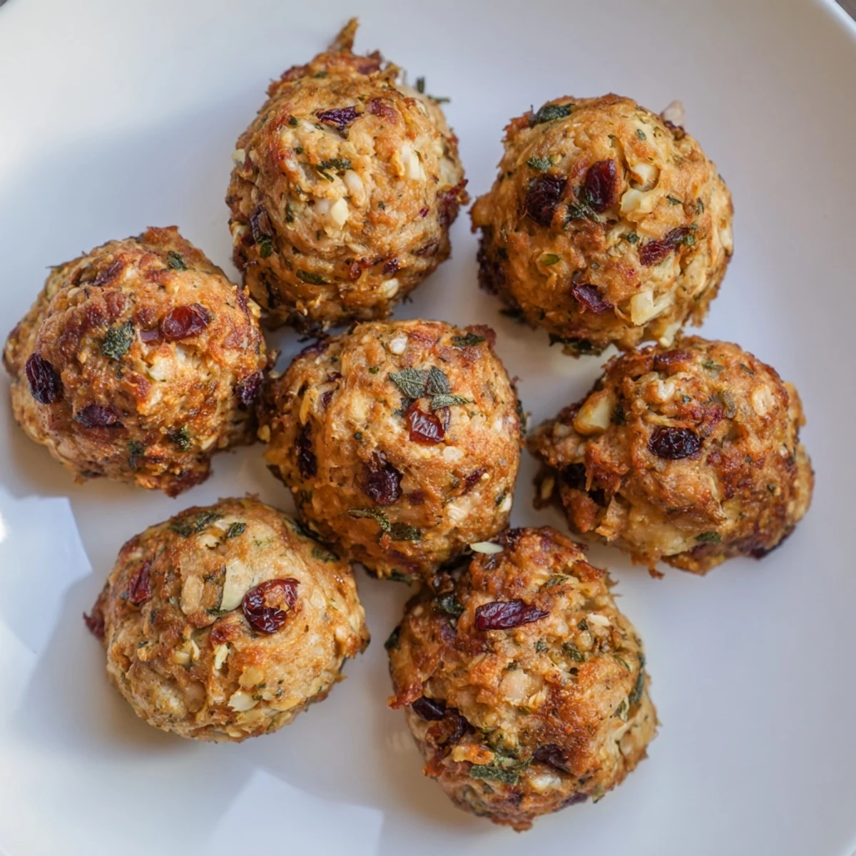 Golden brown Quick Christmas Stuffing Balls, crispy outside, savory inside, ready for a warm holiday meal.