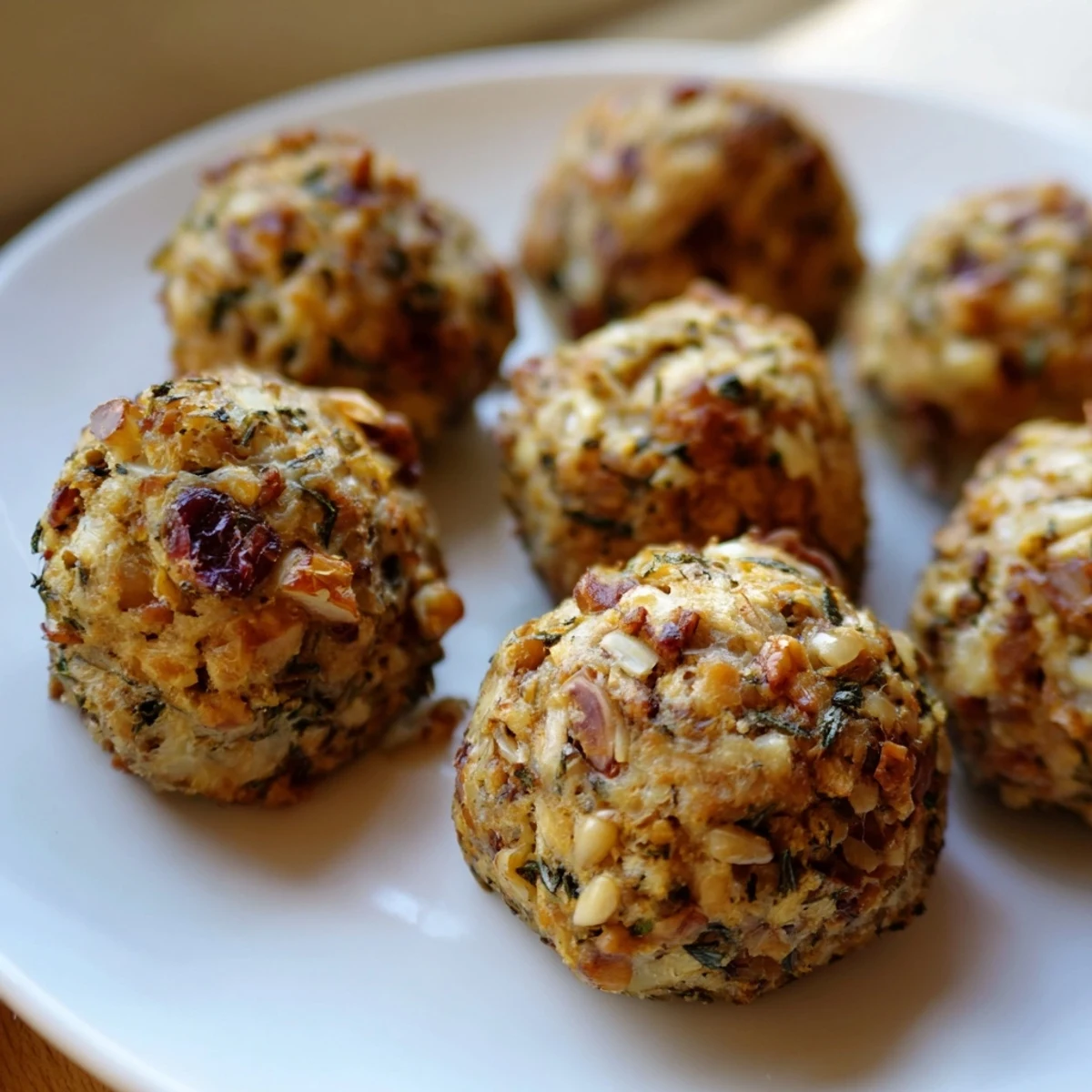 Fresh herbs and golden crusts on these Quick Christmas Stuffing Balls, an easy recipe, full of flavor.