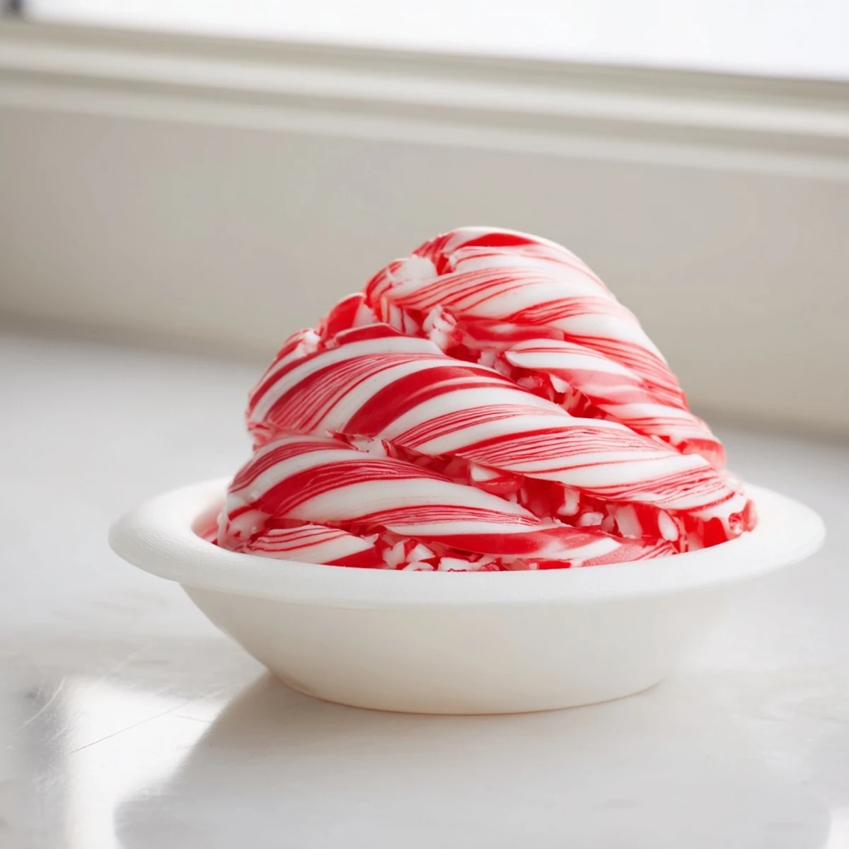 No-Bake Peppermint Candy Bowl taking shape over a bowl mold, a fun holiday craft and dessert.