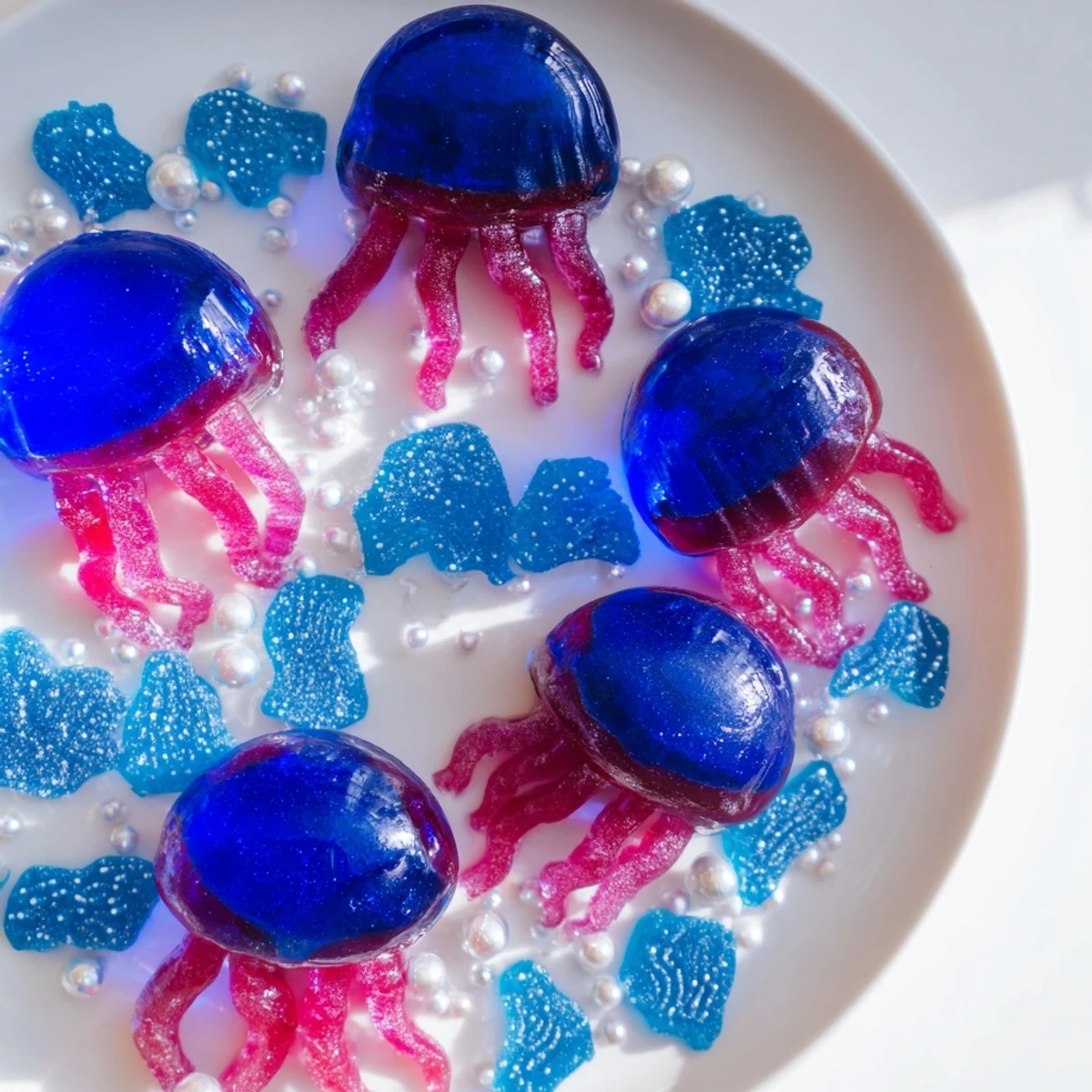 This whimsical Jellyfish Candy Platter bursts with ocean-themed treats, ready for a fun dessert display.