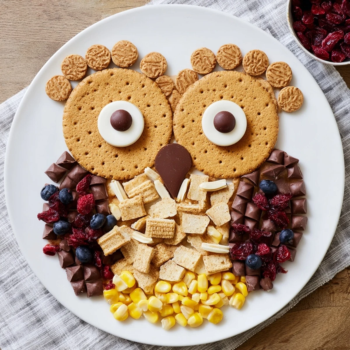 Delicious Owl Hooting Dessert Board with chocolate cookies, nuts, and appealing treats for serving.