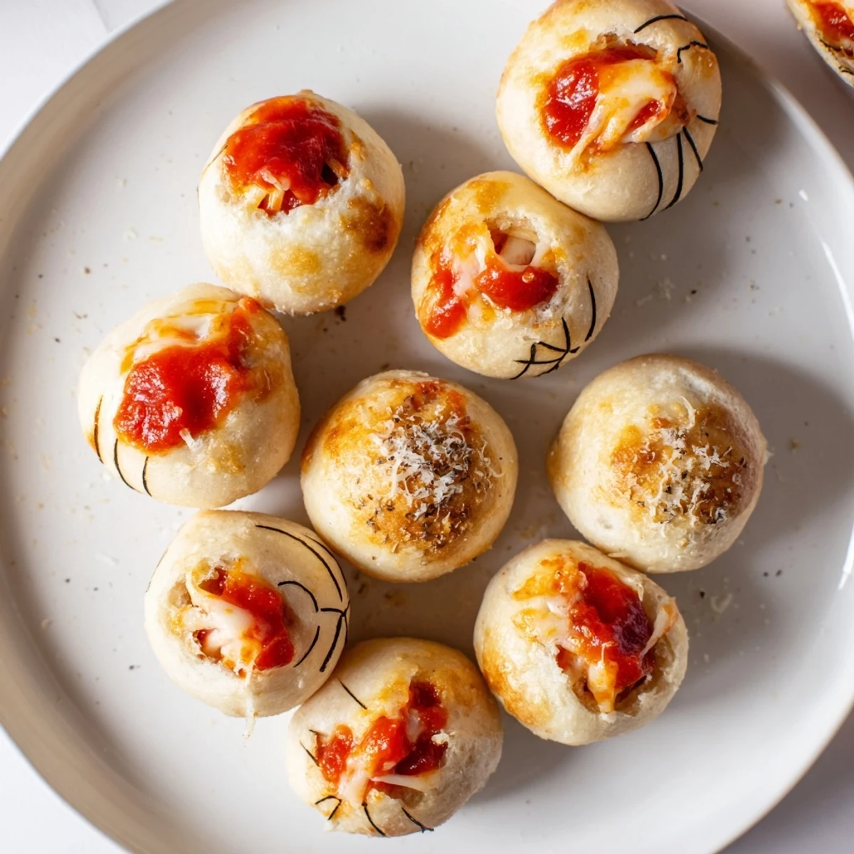 Golden brown Slam Dunk Basketball Pizza Bites, ready to enjoy with a side of pizza sauce.