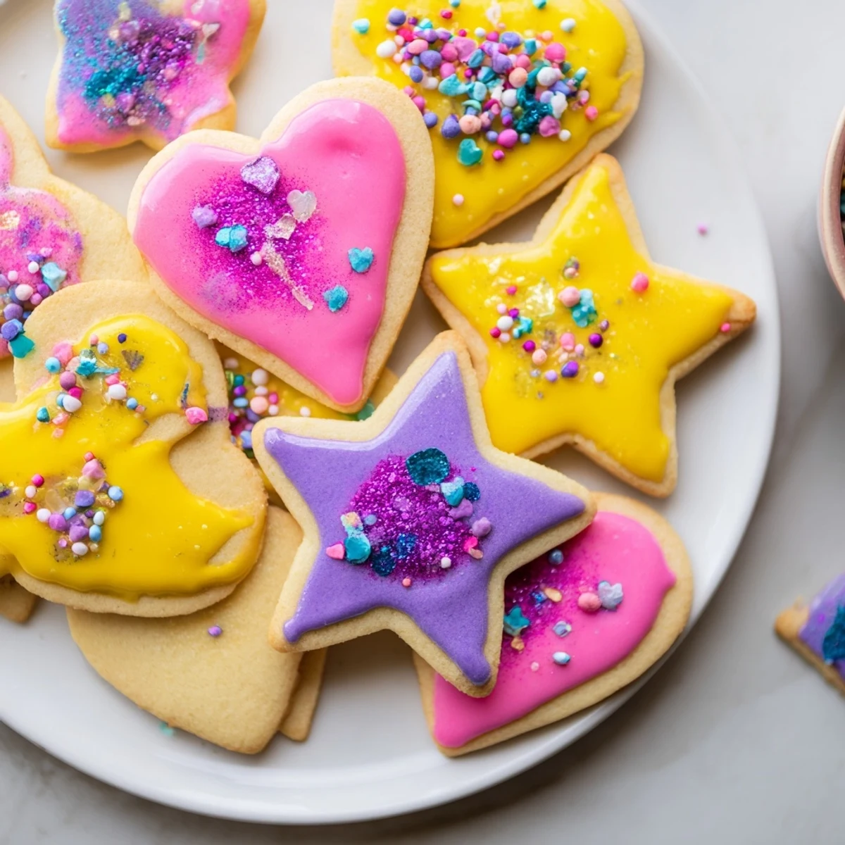 Golden, heart-shaped Princess Palace treats, frosted with pink icing, ready for a fairytale-themed party.