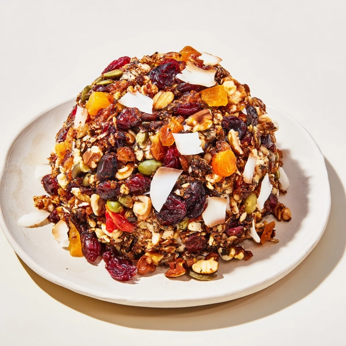Cozy view: A bowl of Mélange Hivernal Flocon de Neige, a colorful snack with dried fruits, nuts, and spices.
