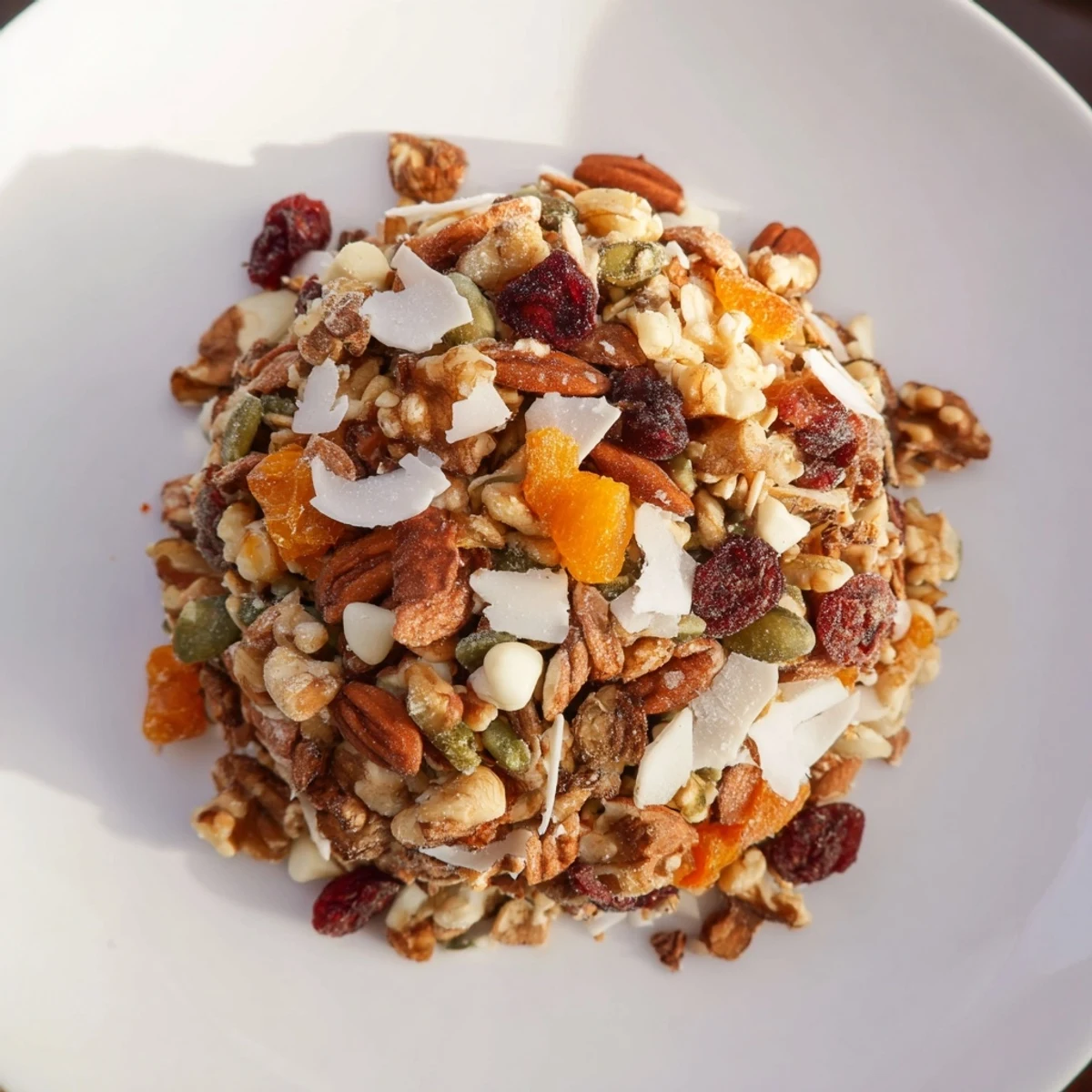 Inviting mixture of Mélange Hivernal Flocon de Neige: dried cranberries, apricots, with cinnamon, ready to eat.