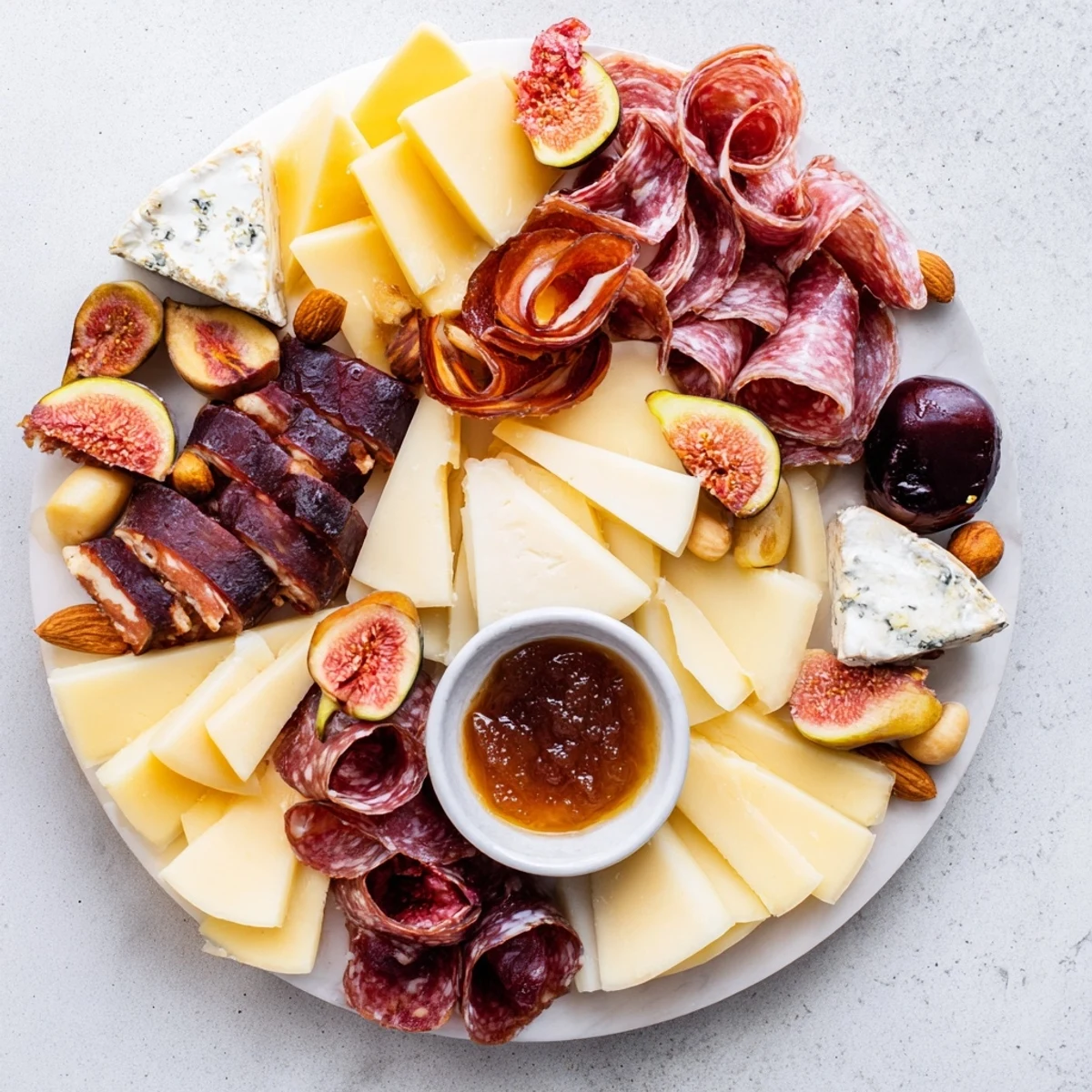 Enjoy a tempting Wine & Food Pairing Platter with various cheeses, fruits, and bread for any occasion.