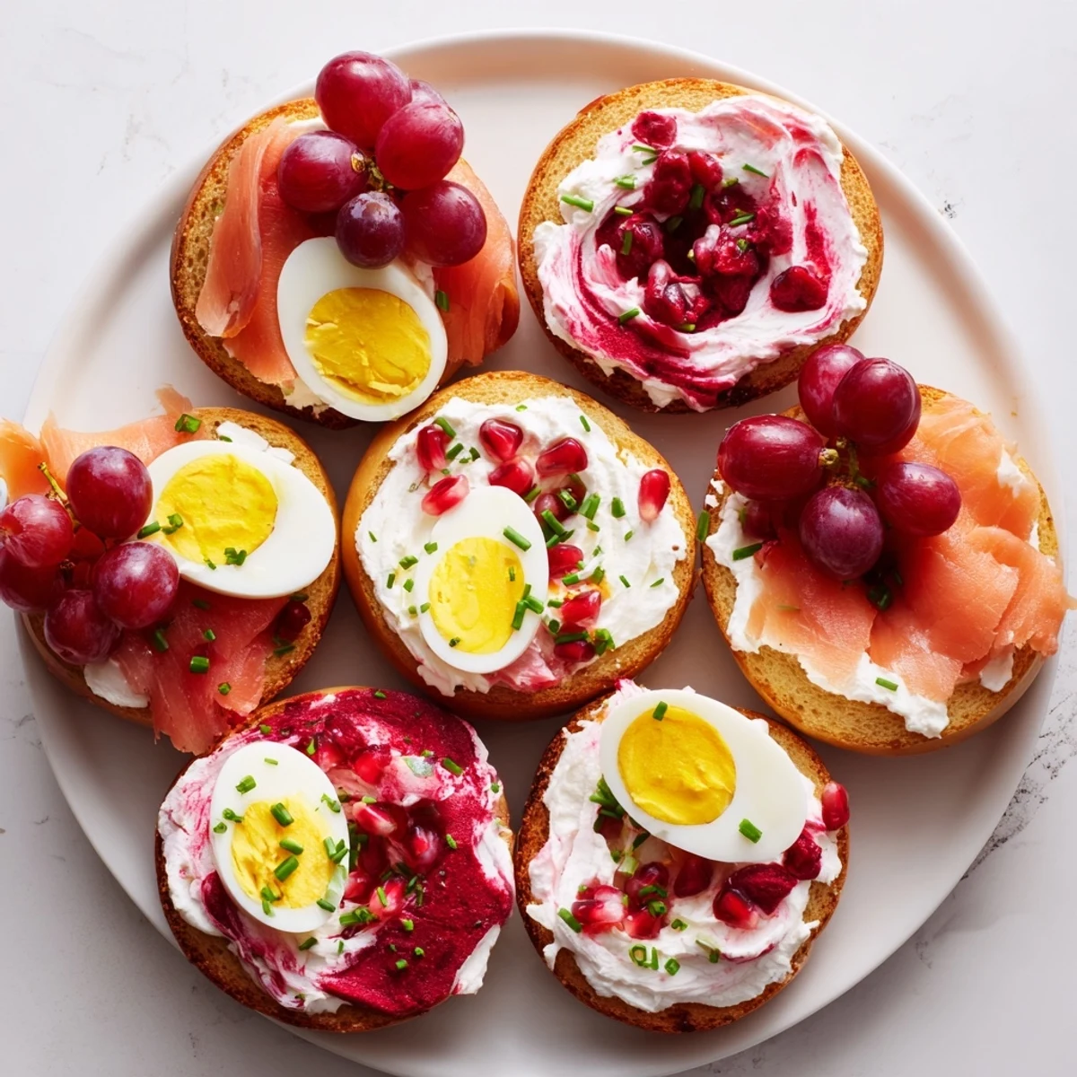 Vibrant cranberry sleigh bagel board, loaded with bagels, smoked salmon, and fresh holiday fruit.