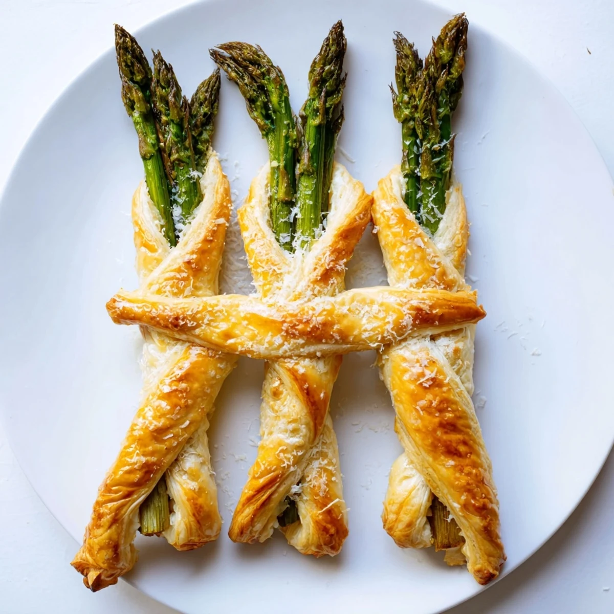 Imagine these warm Star Shaped Asparagus Bundle Wraps: flaky pastry with tender, green asparagus visible.
