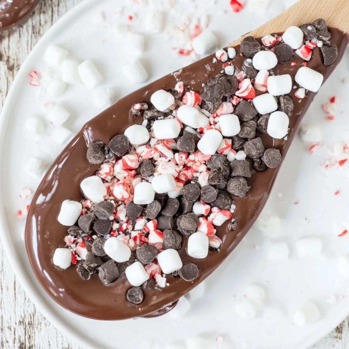A festive hot chocolate spoon toppings board, inviting guests to customize warm, delicious cups of chocolate.