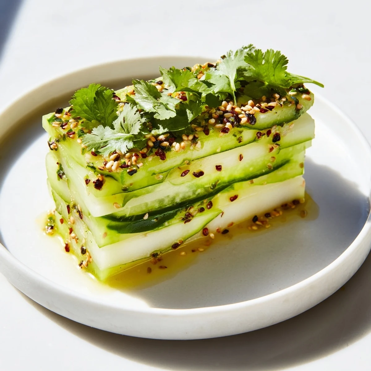 Fresh, stacked Jicama and cucumber slice stacks, a cool and crunchy appetizer, perfect for summer eating.