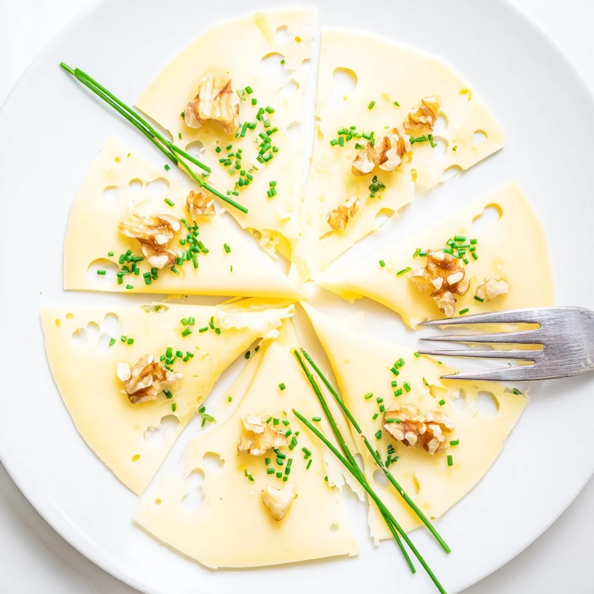 This beautiful Swiss cheese fan, sprinkled with chives, looks delicious and ready to eat alongside crackers.