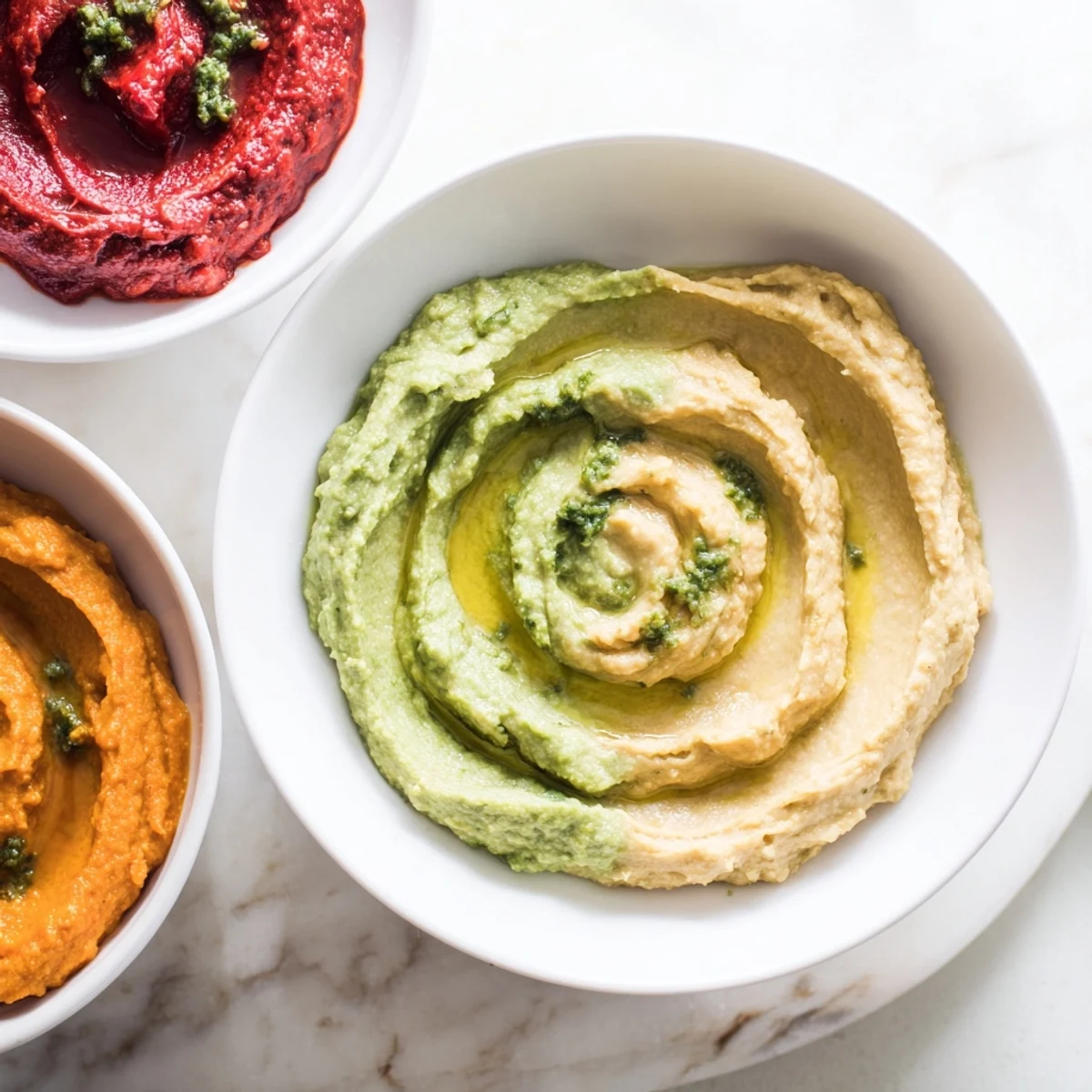 Beautiful marble swirl dips with colorful crackers, making an impressive appetizer spread.