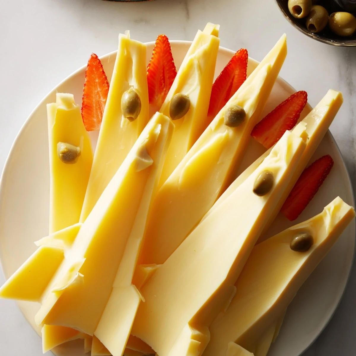 Fresh strawberry flames erupt from a cheesy Retro Rocket perfectly presented on a platter for serving.