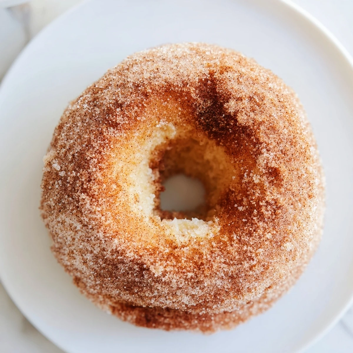 Golden-brown cinnamon-sugar baked donuts, fresh from the oven, offering a sweet and inviting aroma.