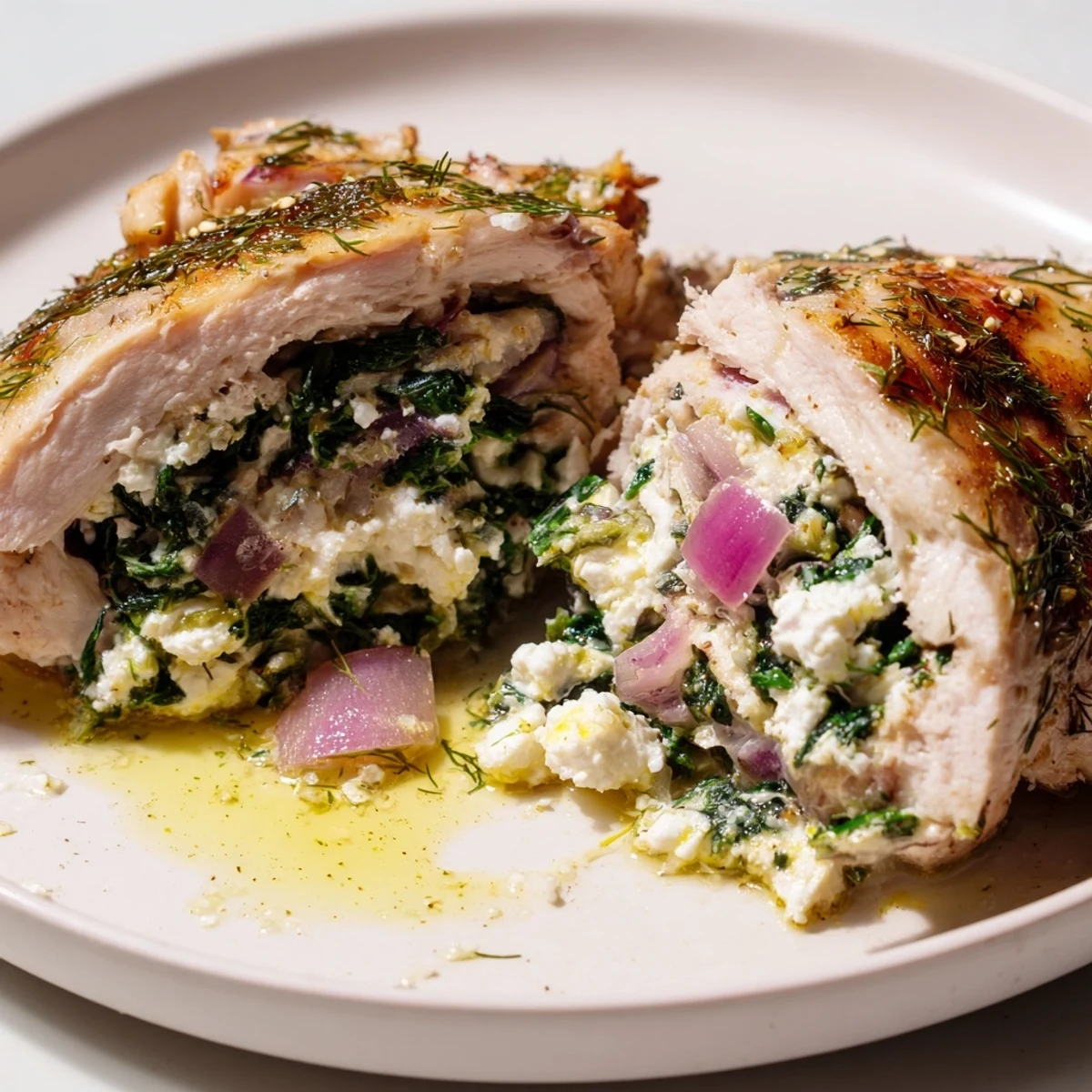 Spinach Feta Stuffed Chicken, golden-brown and juicy, promises a delicious Greek-inspired meal.