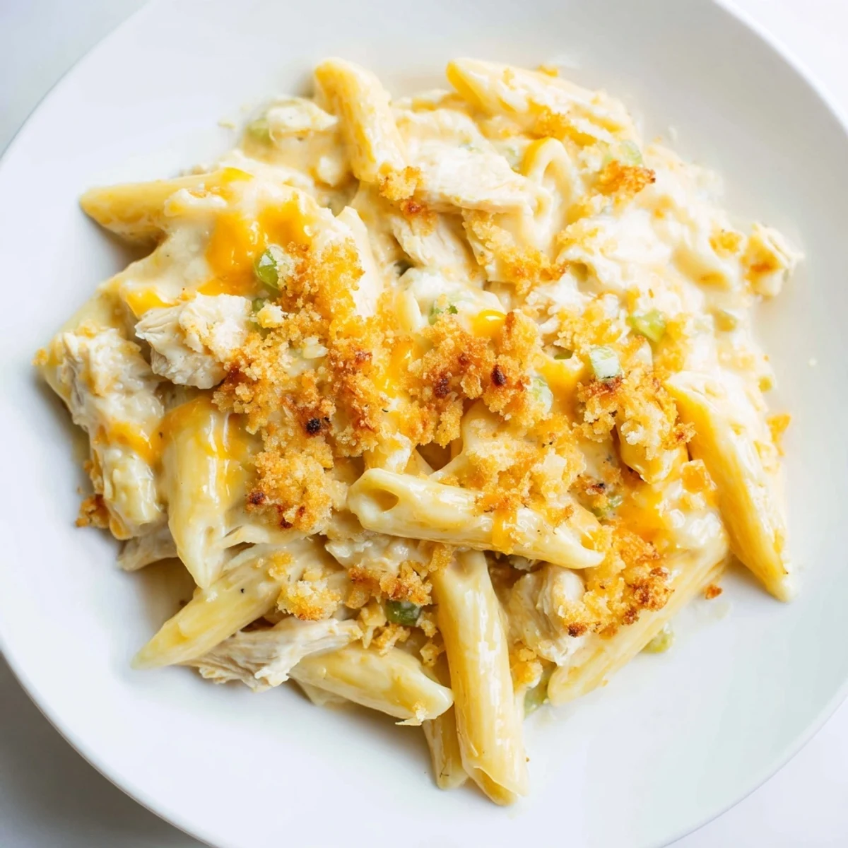Creamy Jalapeño Popper Chicken Pasta, bubbling hot with a golden breadcrumb topping, is a hearty delight.