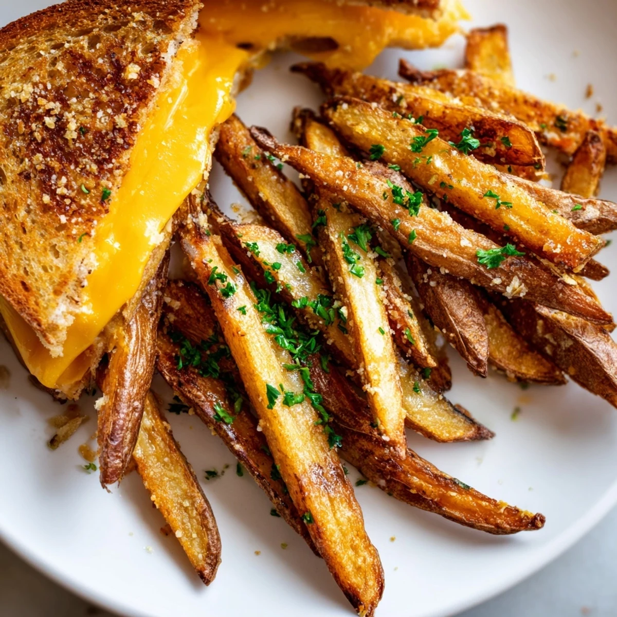 Imagine the steamy aroma of the Beef Tallow French Fries Grilled Cheese, a comfort food masterpiece with cheese pull.