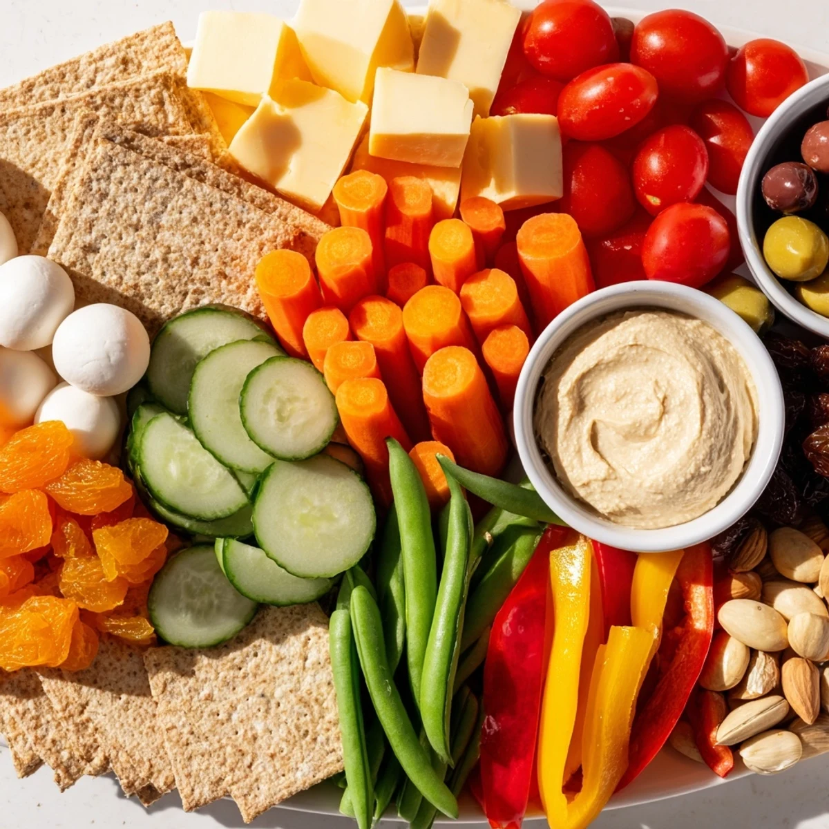 A tempting Veggie Snack Board: fresh carrots, cucumbers, and cheese are arranged for easy snacking.