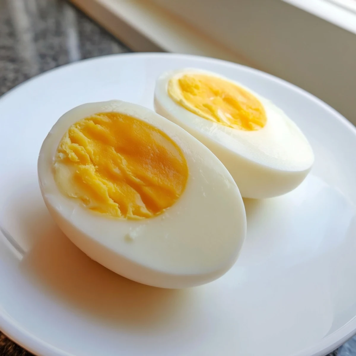 Perfect air fryer boiled eggs: a close-up of golden yolks and pristine whites, ready to eat.