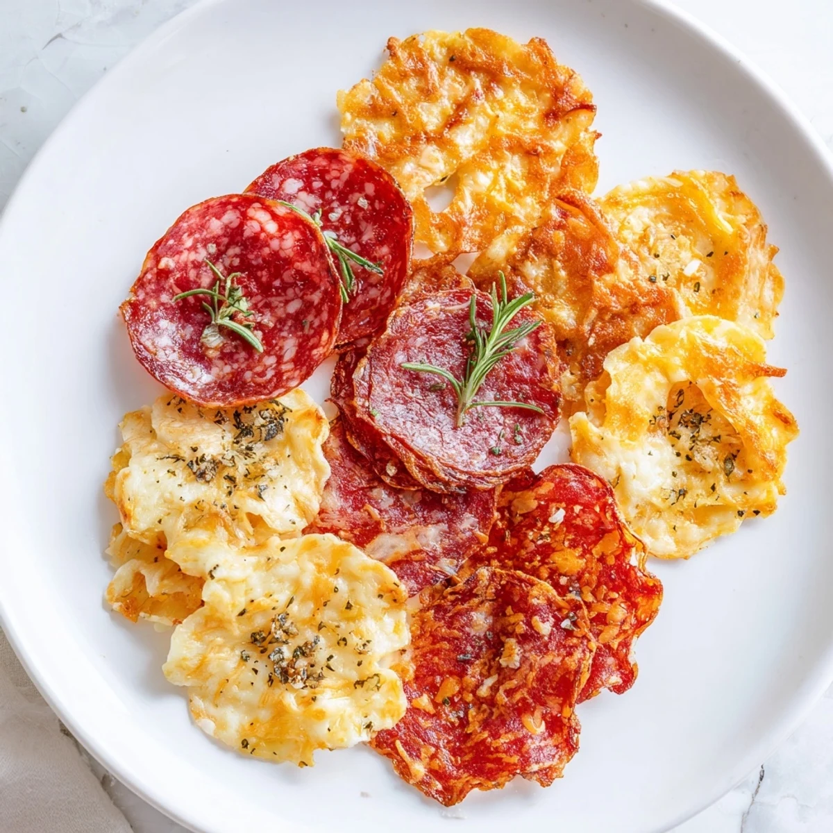 These gourmet charcuterie chips, baked until crispy, make a fantastic, low-carb snack for entertaining.