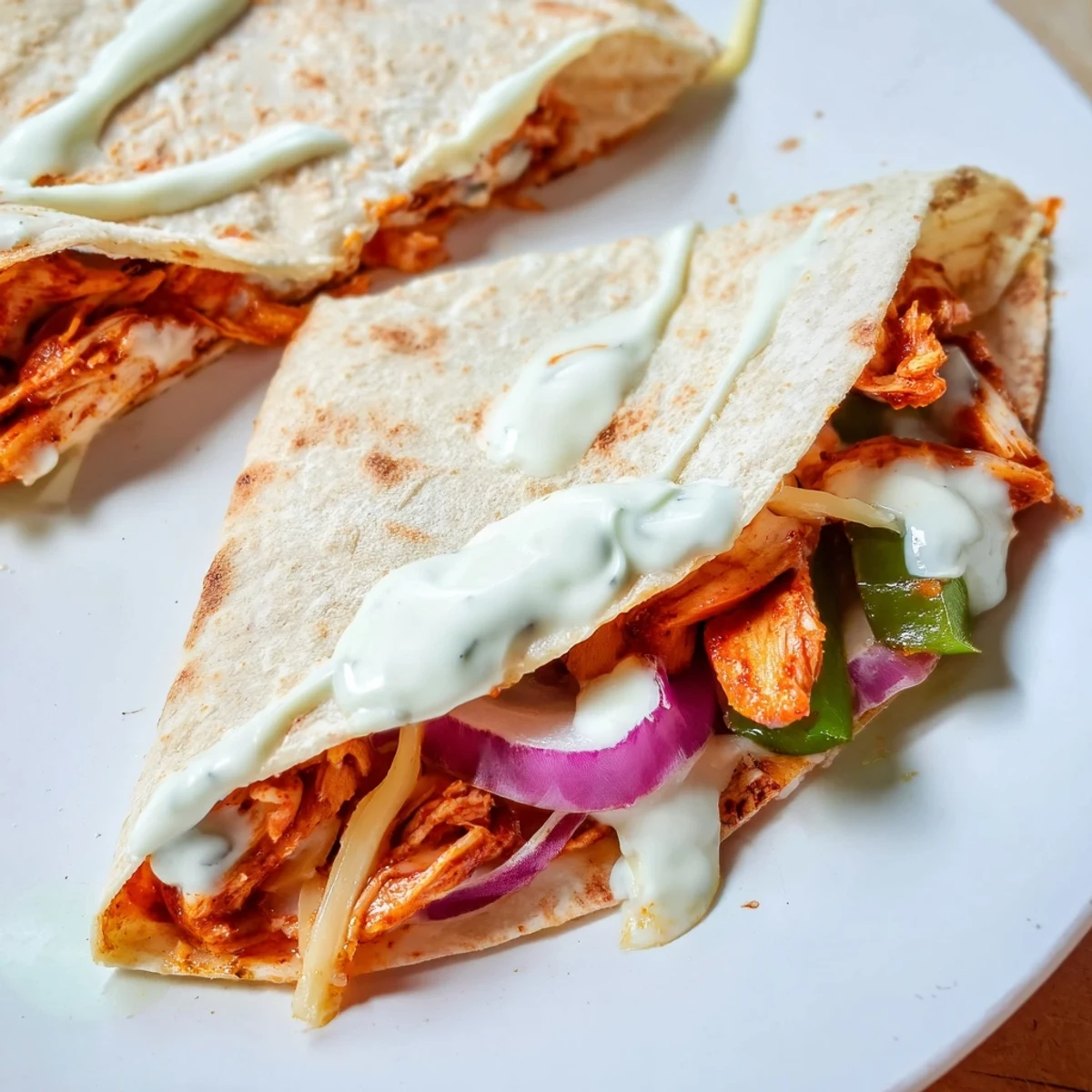 Imagine the Tandoori Chicken Quesadilla, a delicious fusion with cilantro and a creamy yogurt drizzle inside.