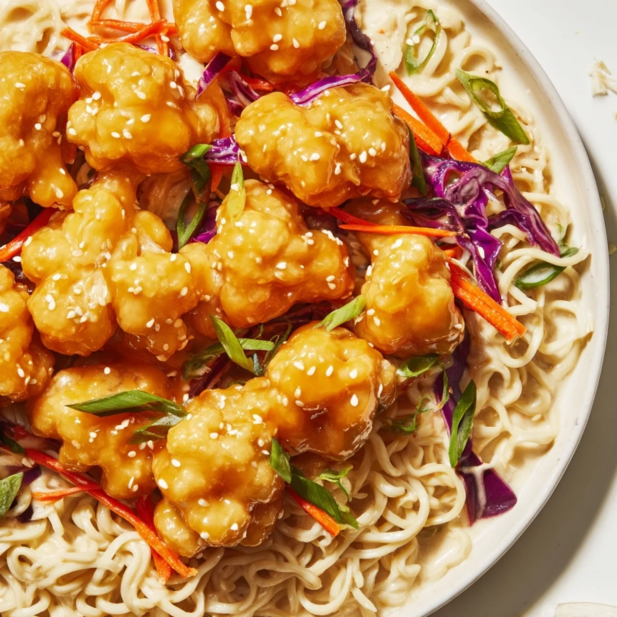 Spicy and comforting, this dish shows off the delicious Chaos Cooking Buffalo Cauliflower Ramen.