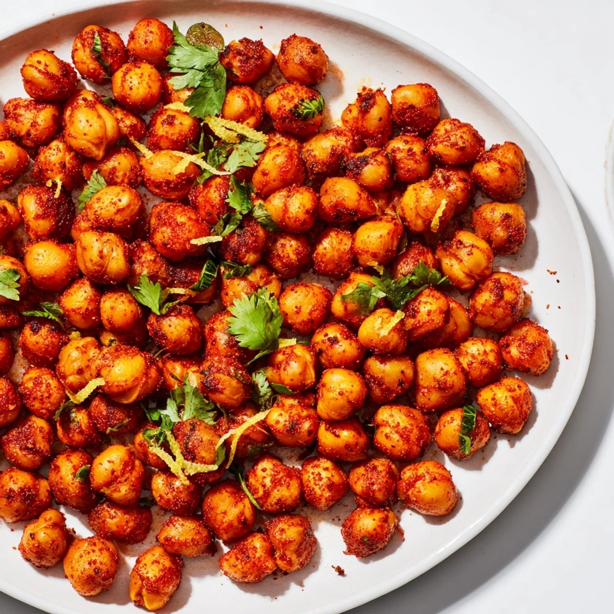 Close-up of freshly made Harissa Chickpea Roast, offering a flavorful, smoky, vegan delight.