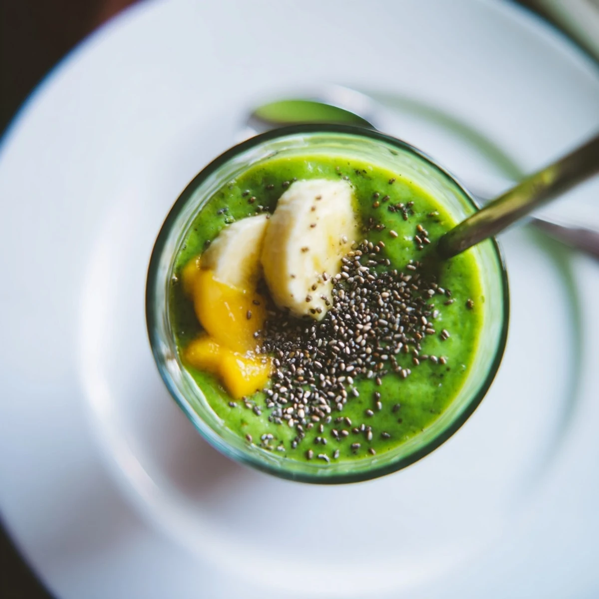 Creamy and vibrantly green spinach-hidden smoothie, a refreshing breakfast drink blended to perfection.