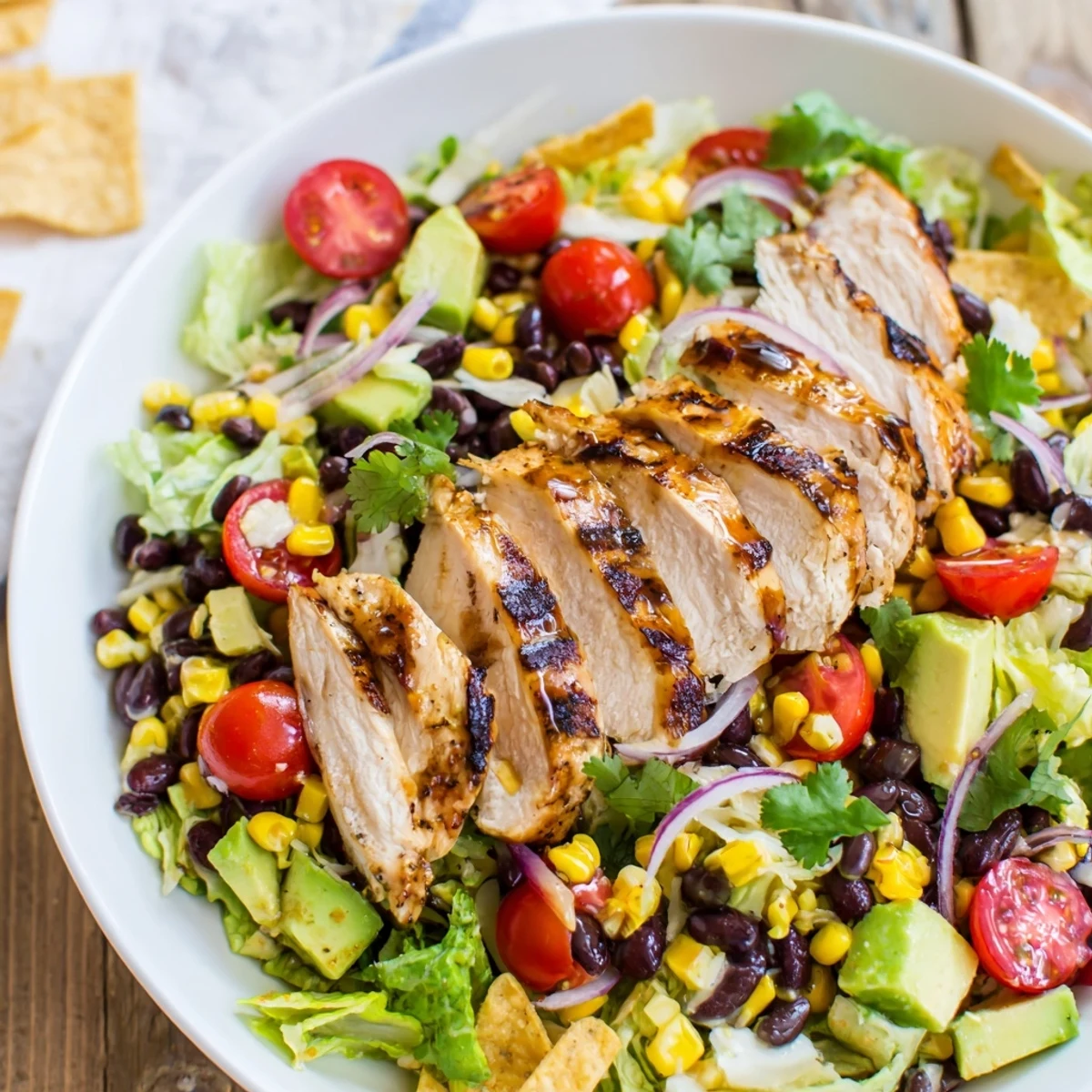 Honey Lime Chicken Taco Salad: Grilled chicken atop a vibrant salad with a sweet and tangy honey-lime dressing.