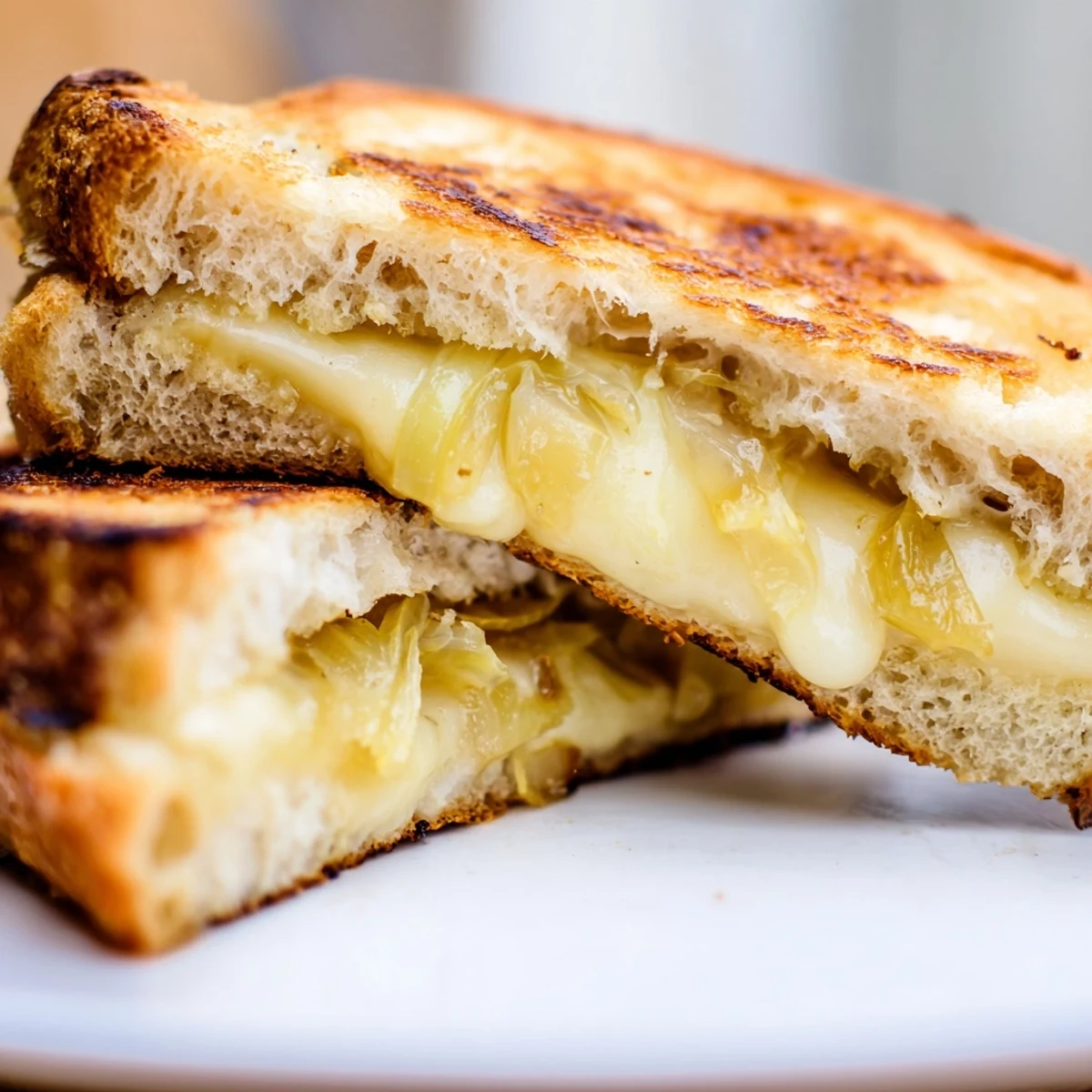 Warm, bubbling Havarti cheese and sweet leeks enhance the flavors of this grilled cheese sandwich.